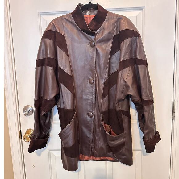 Vintage Leather Coat Womens XL Dolman Sleeve Suede Chocolate Brown Oversized - Picture 4 of 10